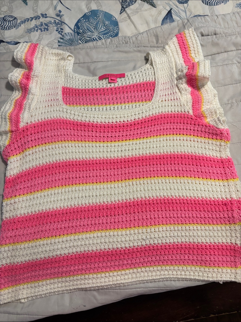 Lilly Pulitzer Crochet Stripe Tank - Pink, White & Yellow Accent
